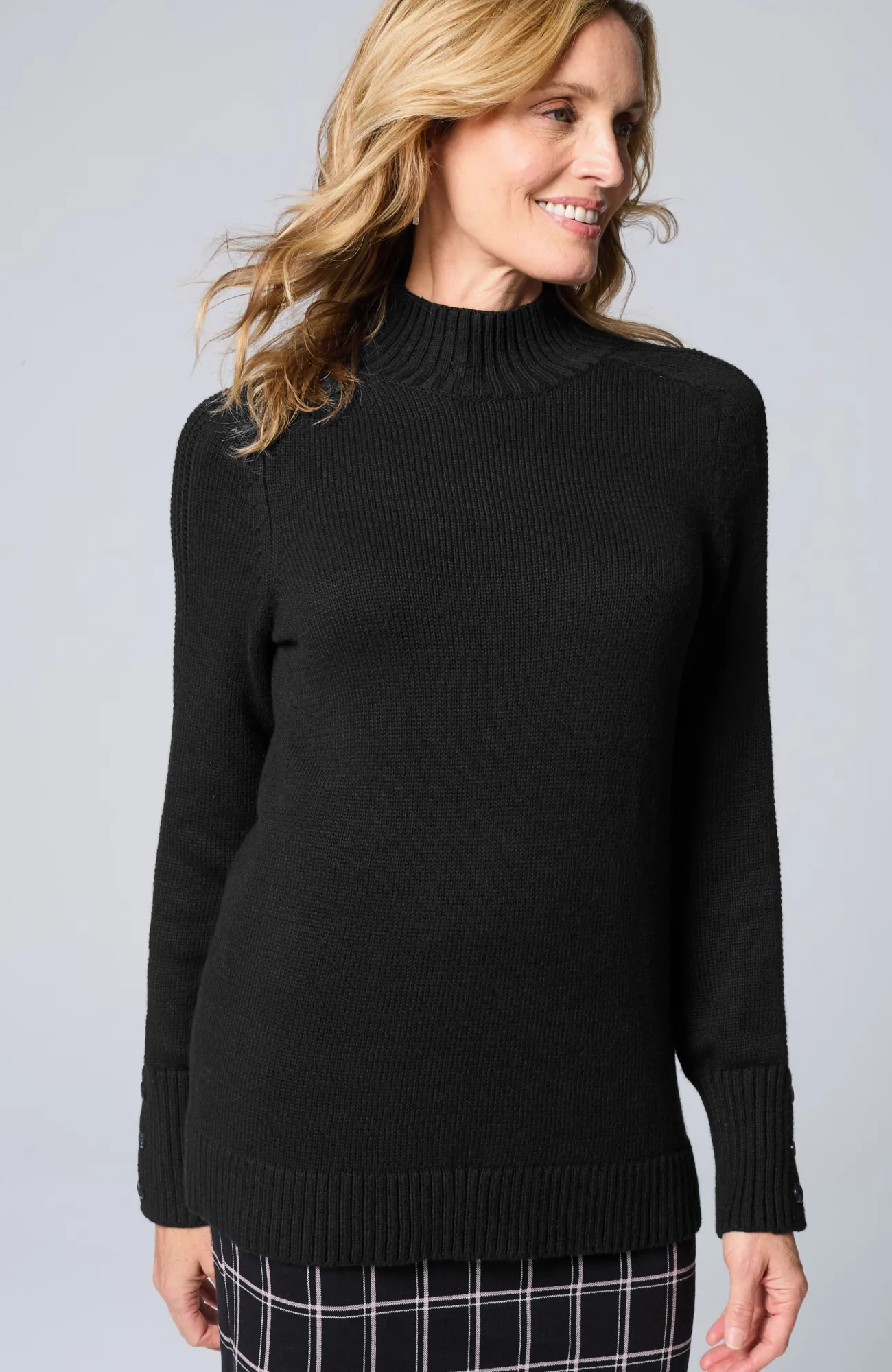 J.Jill Wearever Button-Cuffed Sweater Black Best