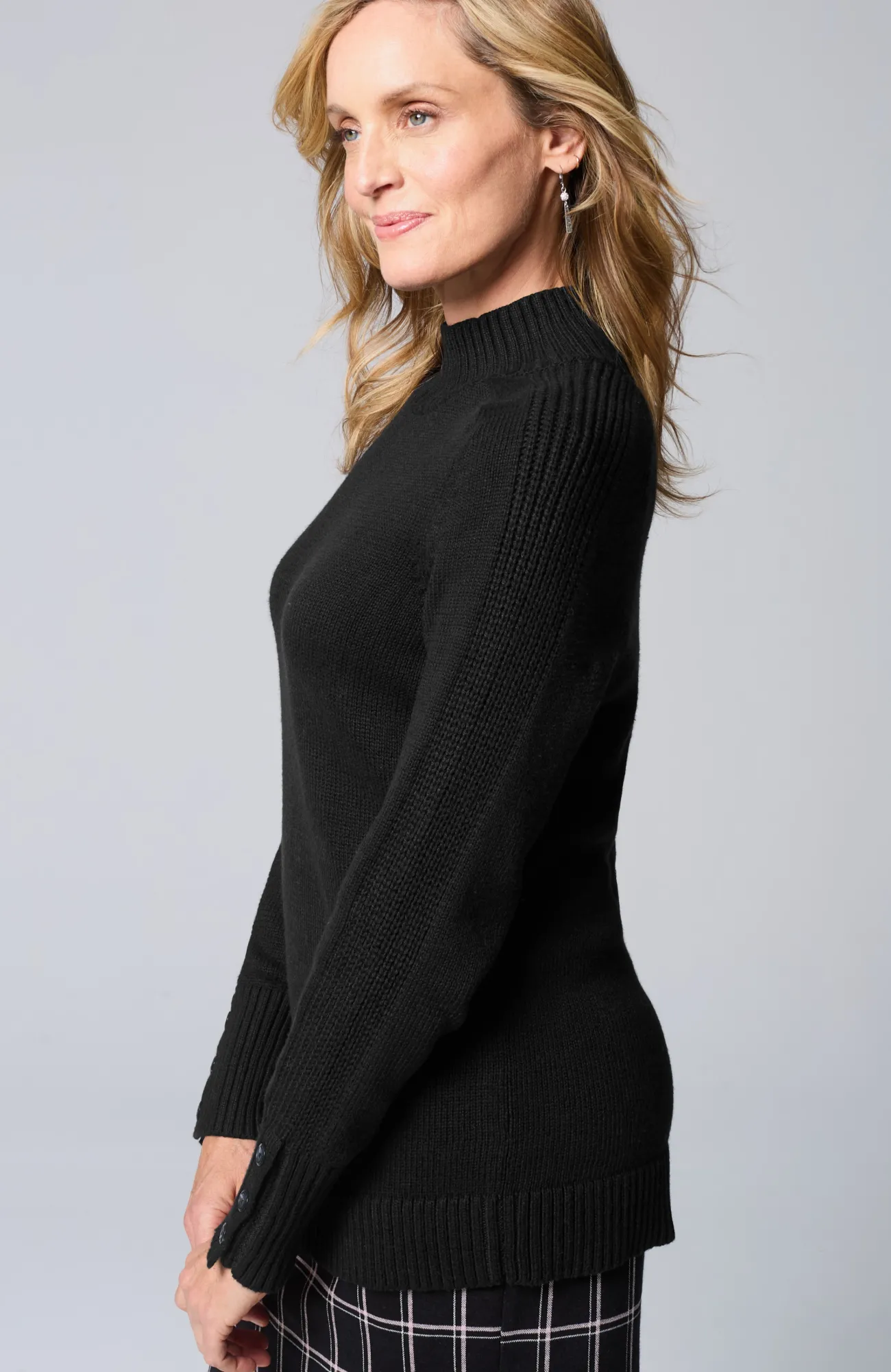 J.Jill Wearever Button-Cuffed Sweater Black Best