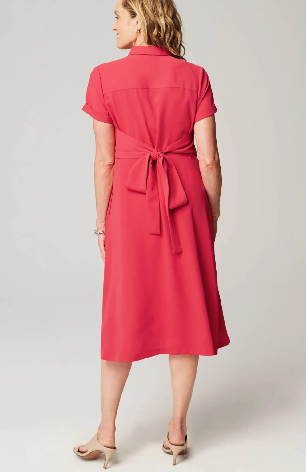 J.Jill Wearever Button-Front Belted Shirtdress Poppy Outlet