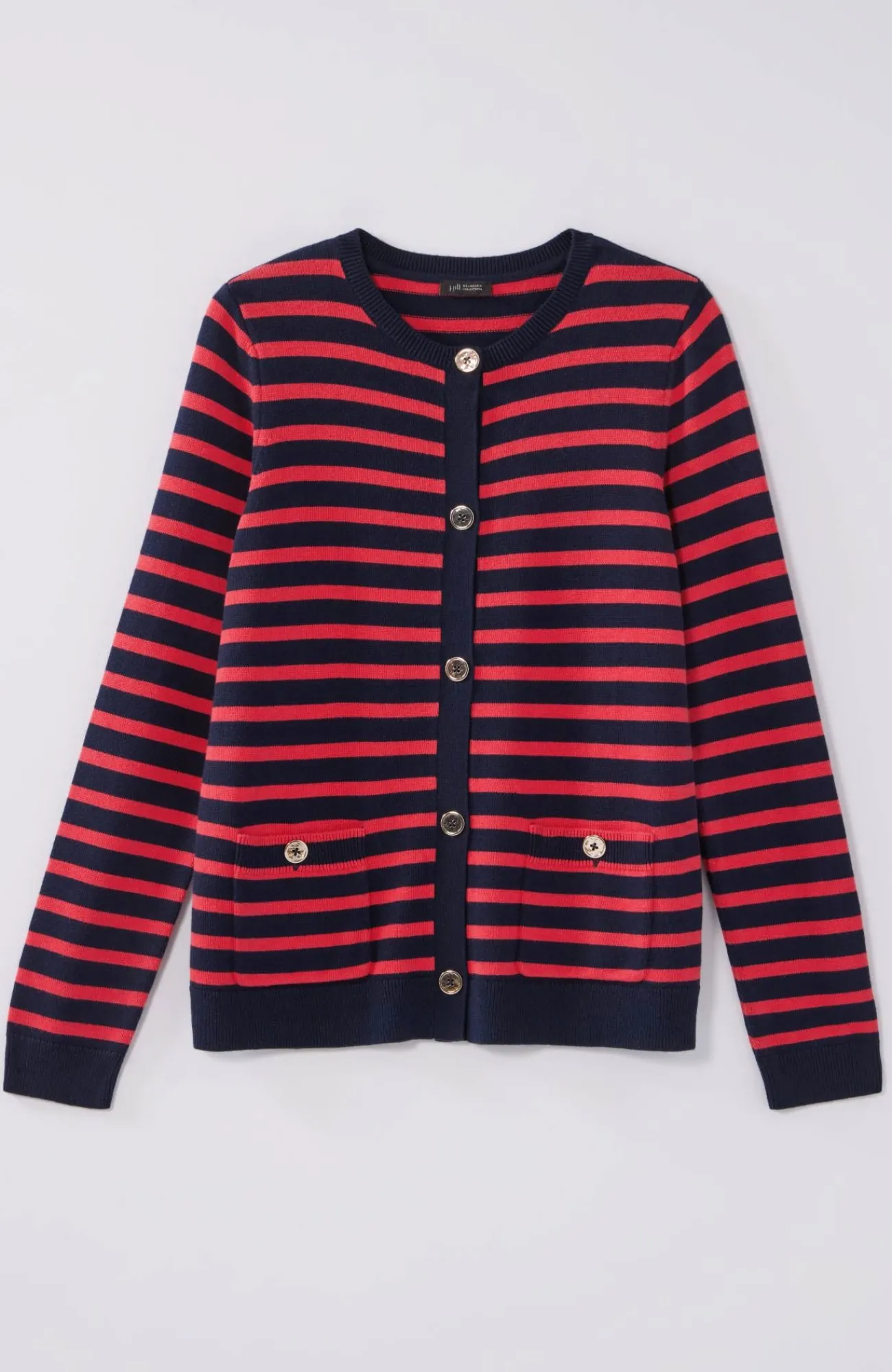 J.Jill Wearever Button-Front Striped Cardi Navy Blue/poppy Sale