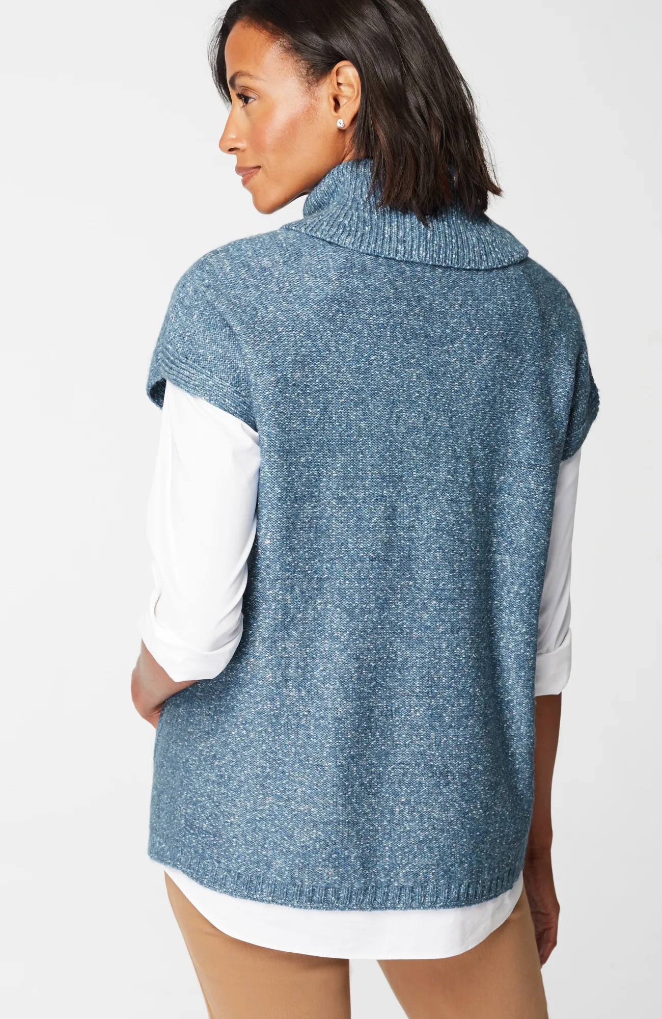 J.Jill Wearever Cowl-Neck Short-Sleeve Sweater Moonlit Sky Heather Hot