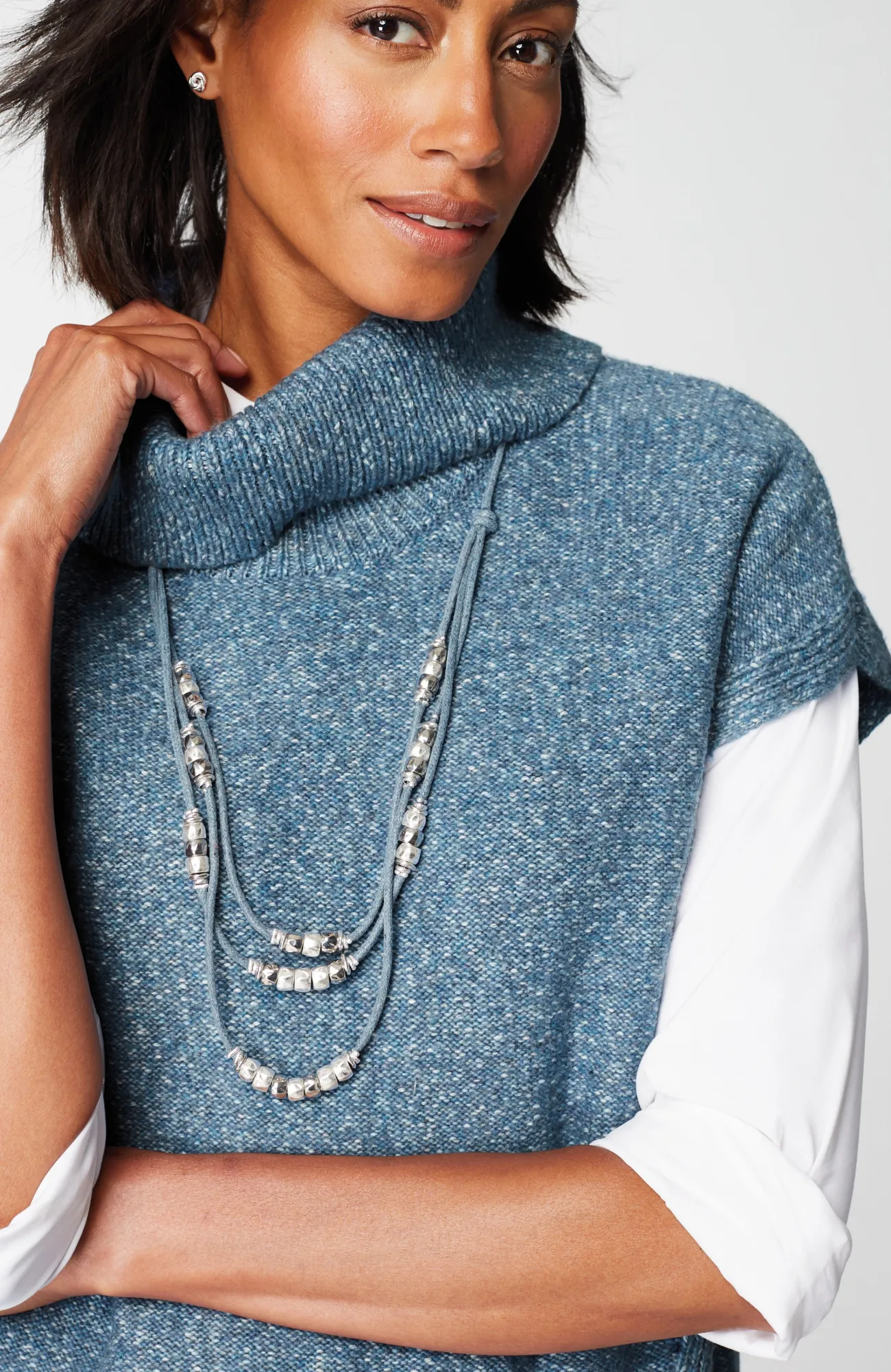 J.Jill Wearever Cowl-Neck Short-Sleeve Sweater Moonlit Sky Heather Hot