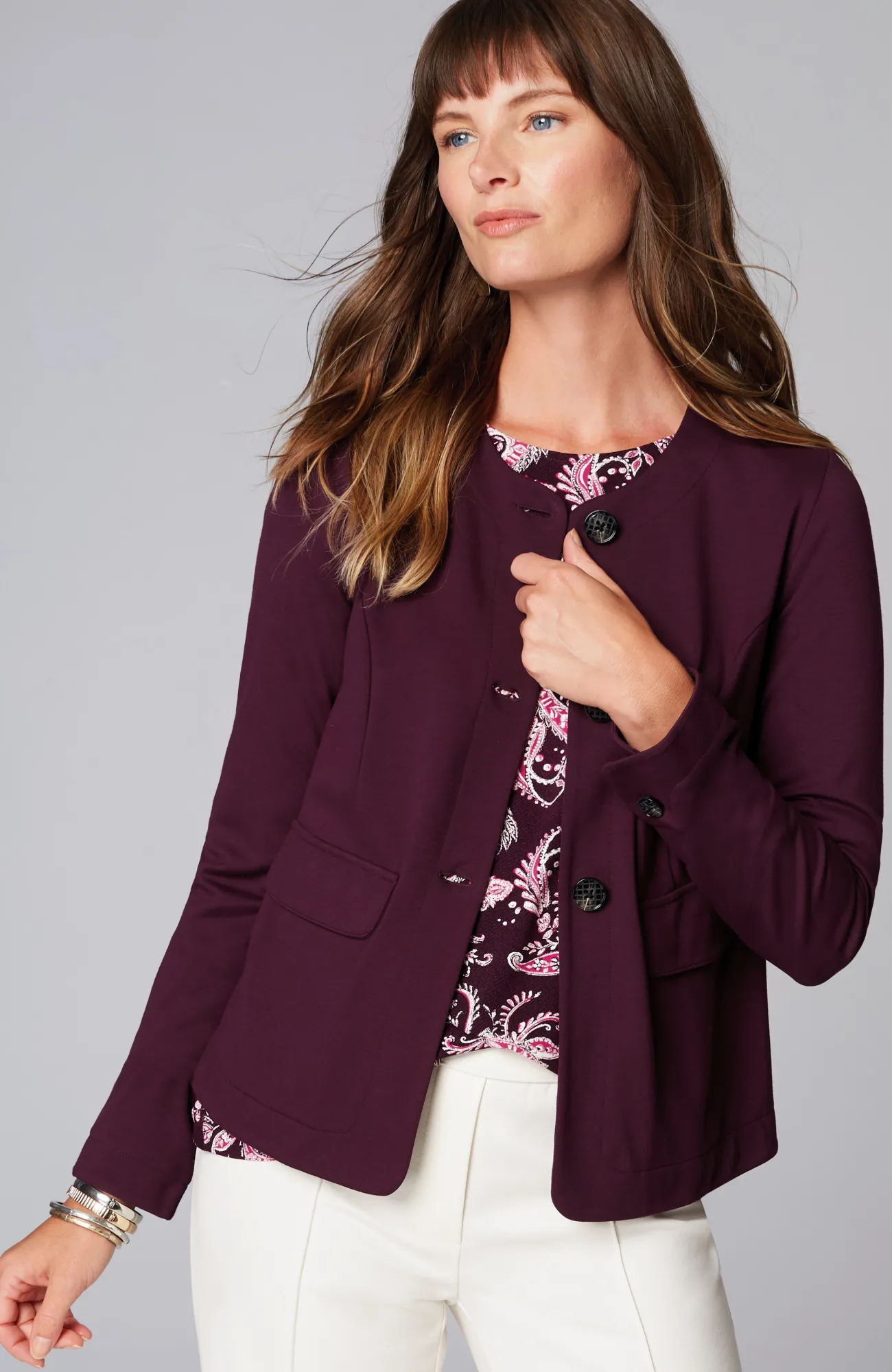 J.Jill Wearever Double-Face Jersey 3-Button Jacket Black Cherry Discount