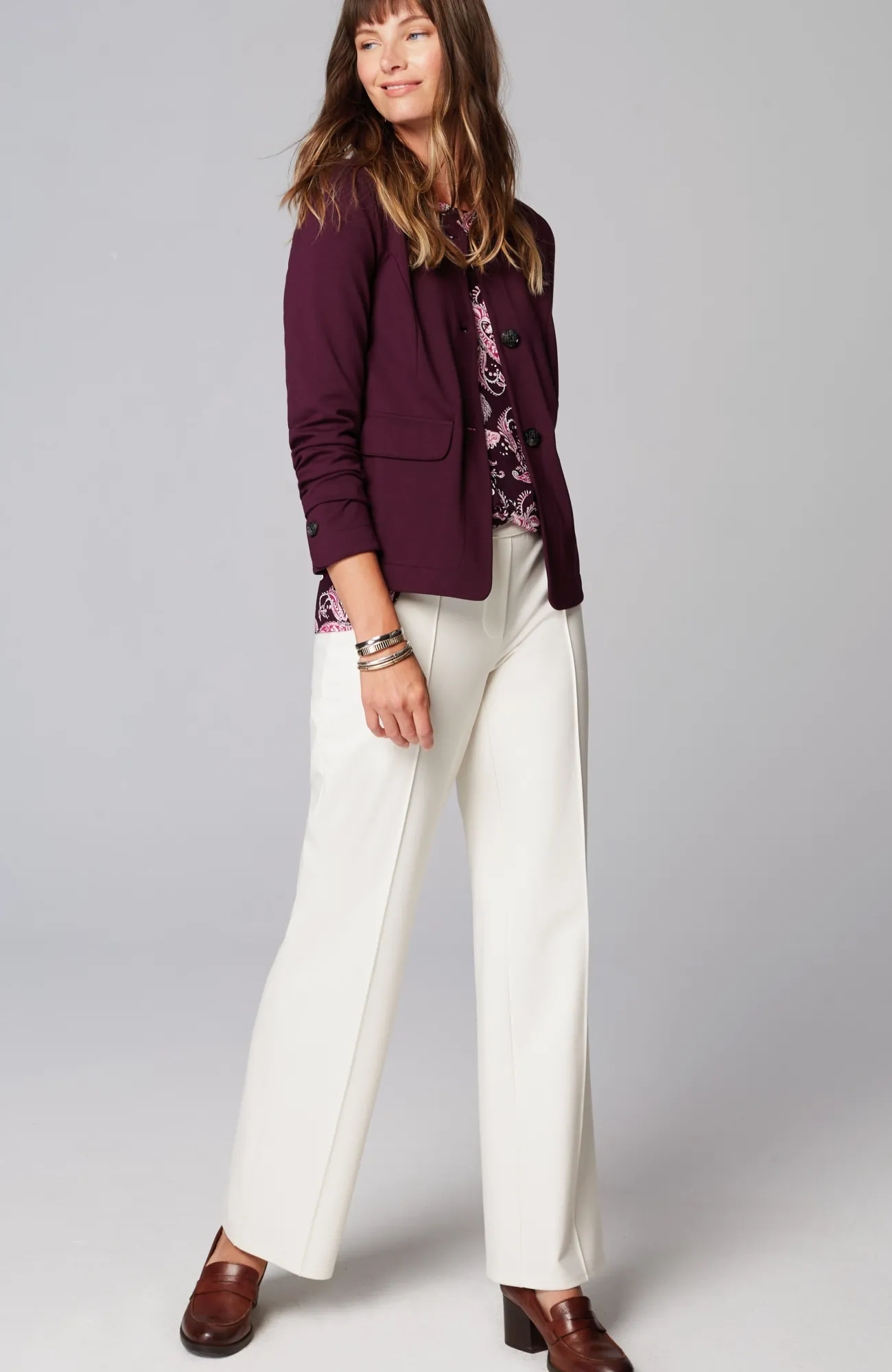J.Jill Wearever Double-Face Jersey 3-Button Jacket Black Cherry Discount