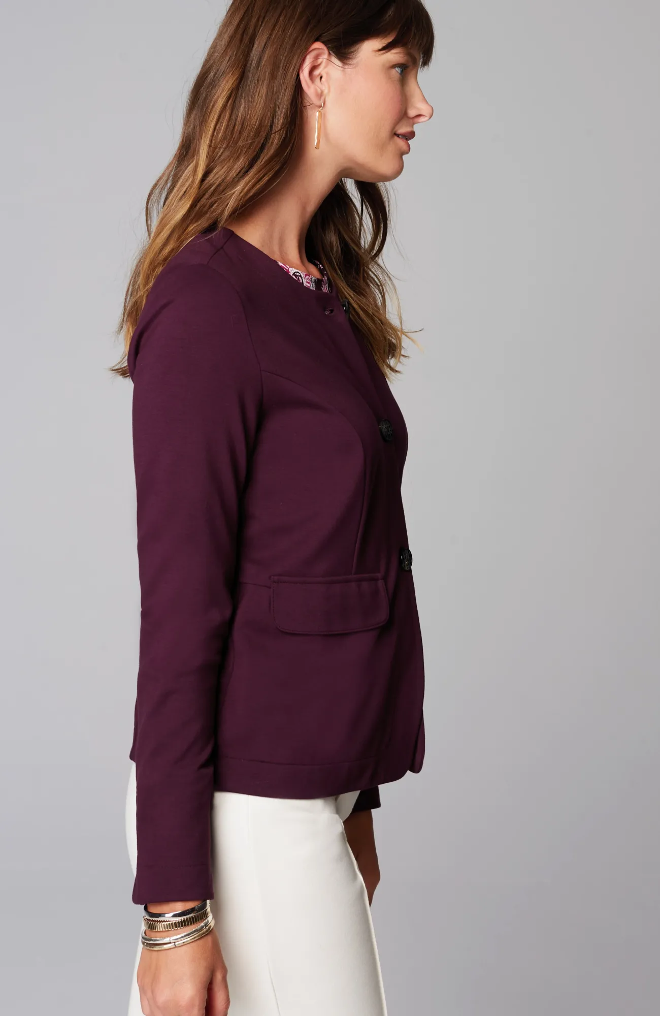 J.Jill Wearever Double-Face Jersey 3-Button Jacket Black Cherry Discount