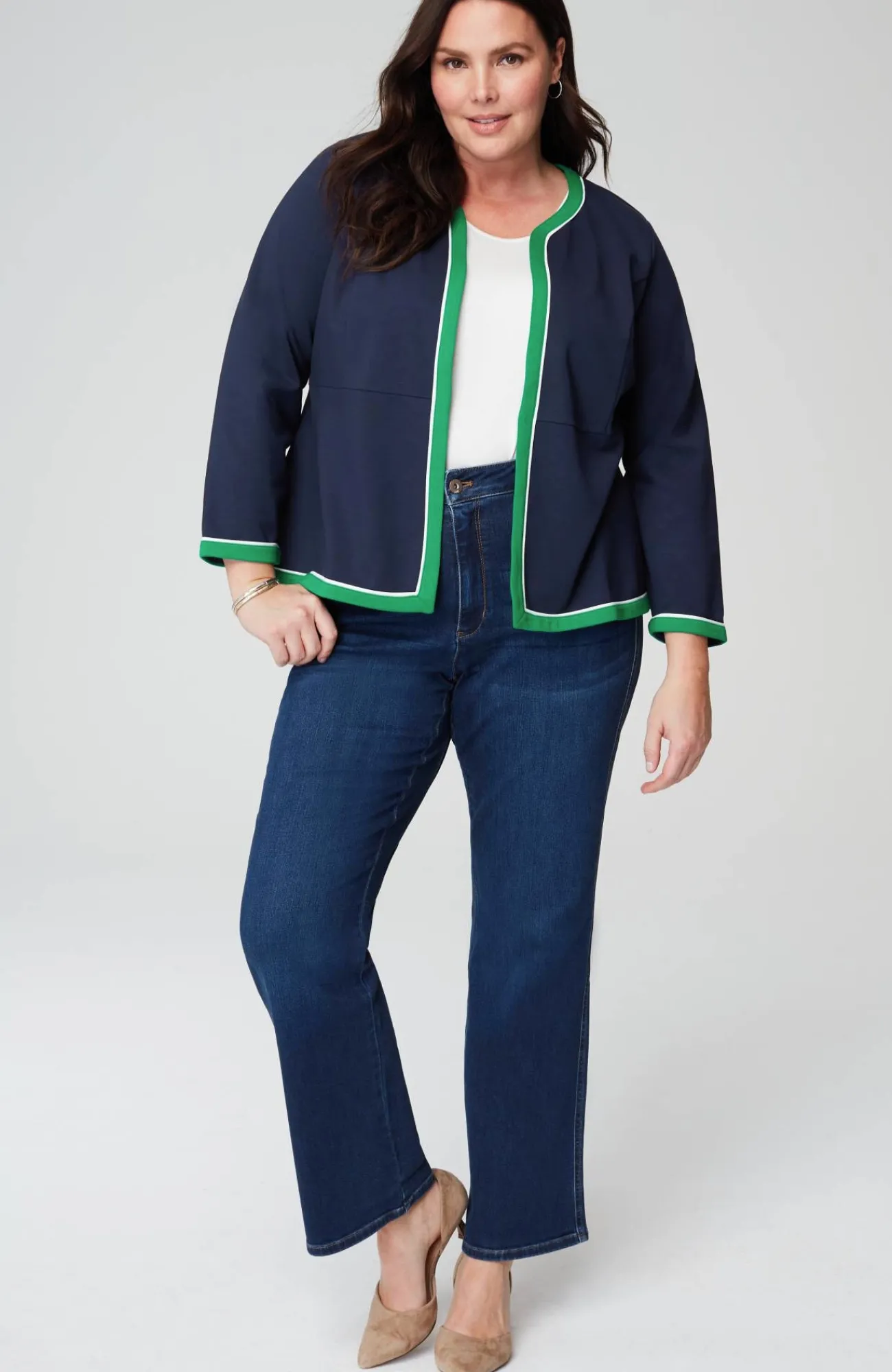 J.Jill Wearever Double-Face Jersey Contrast-Trim Jacket Navy Blue Multi Outlet