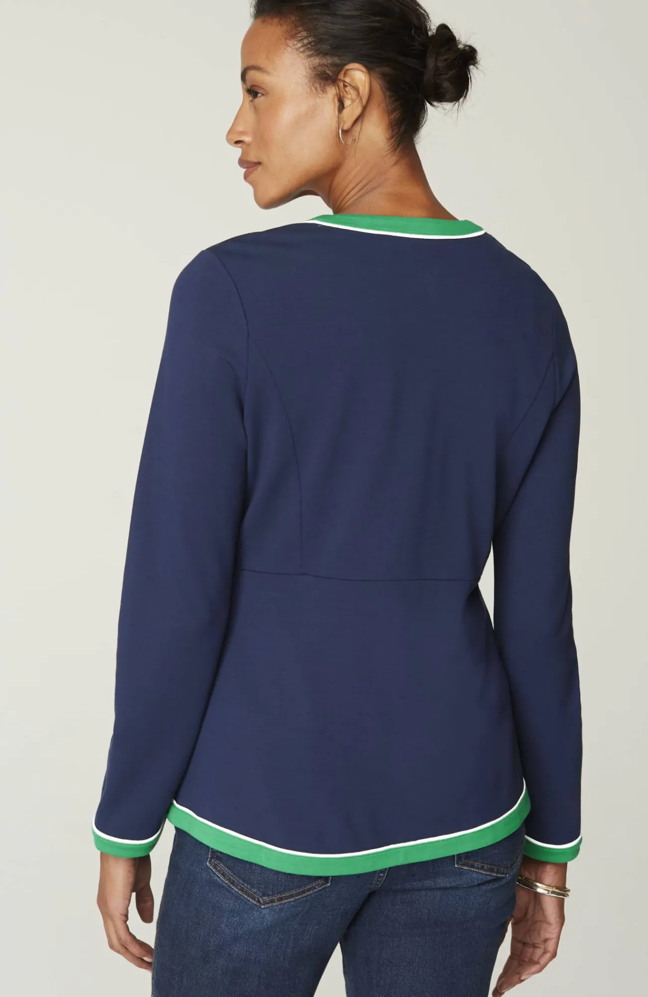 J.Jill Wearever Double-Face Jersey Contrast-Trim Jacket Navy Blue Multi Outlet