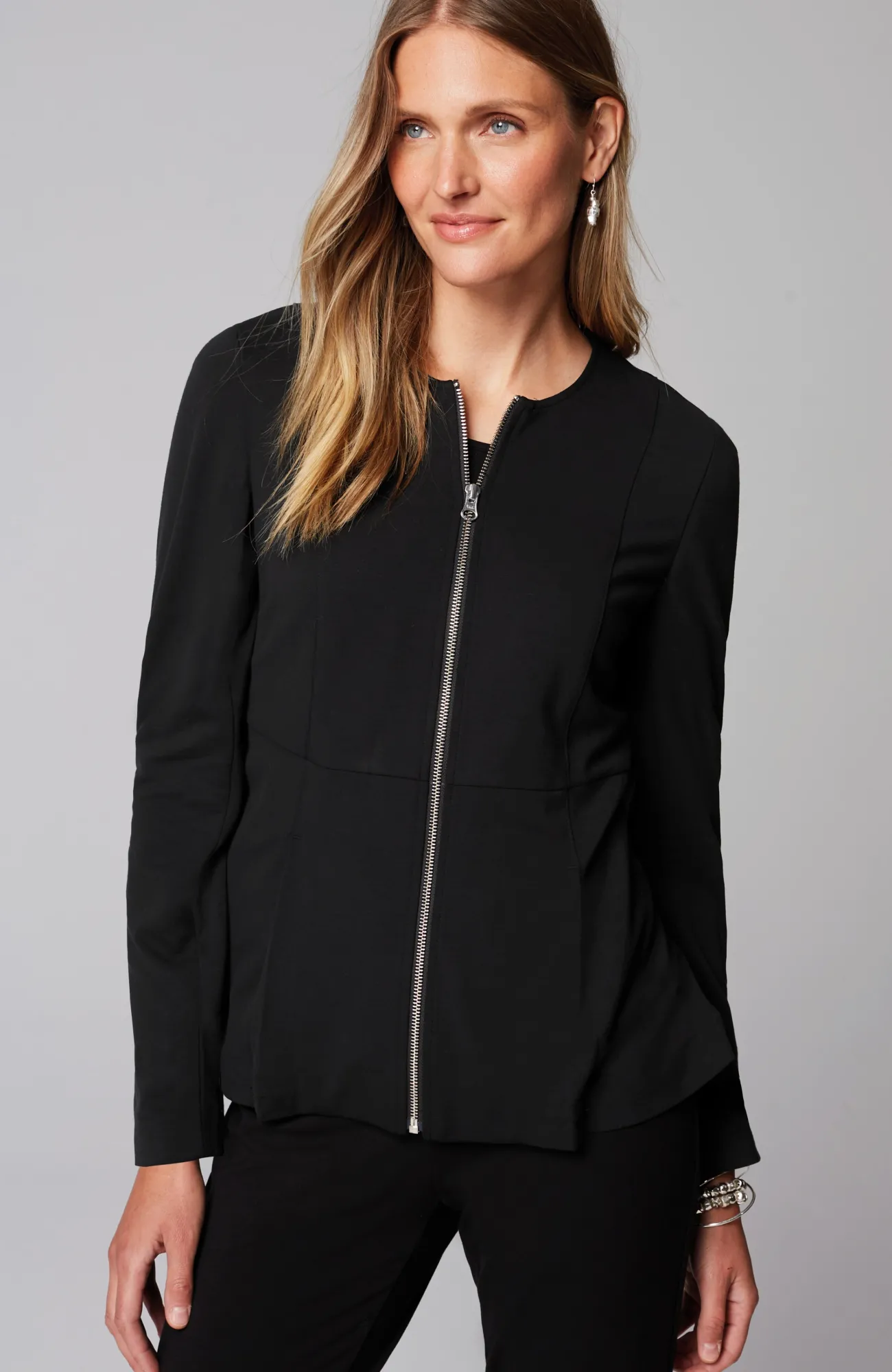 J.Jill Wearever Double-Face Jersey Zip Jacket Black Sale