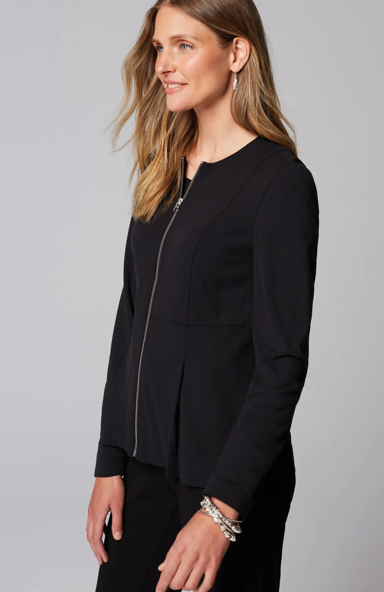 J.Jill Wearever Double-Face Jersey Zip Jacket Black Sale