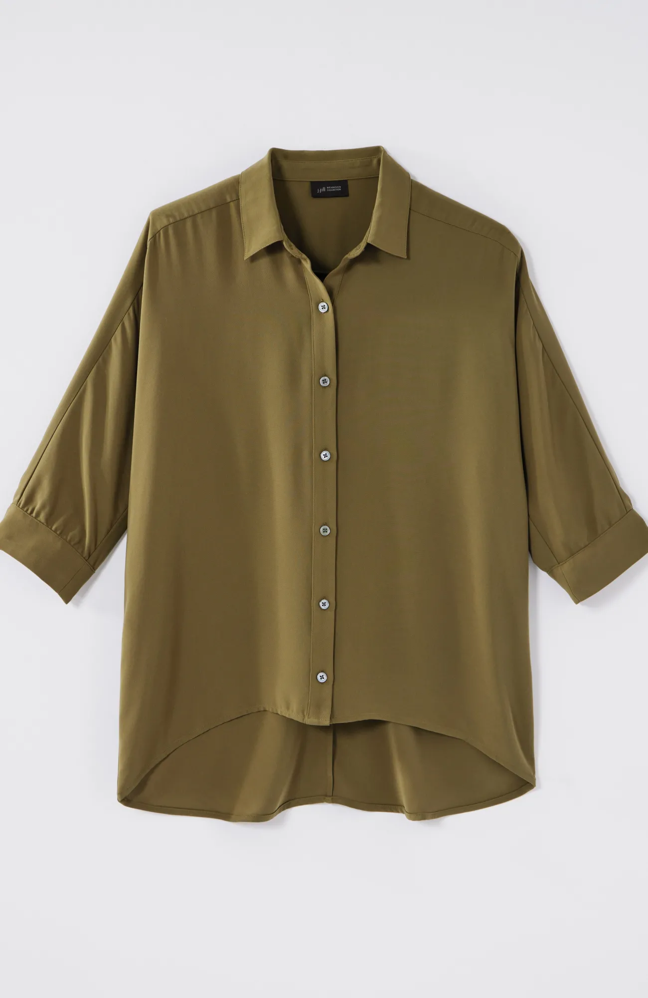 J.Jill Wearever Easy-Care High-Low Button-Down Spanish Olive Flash Sale