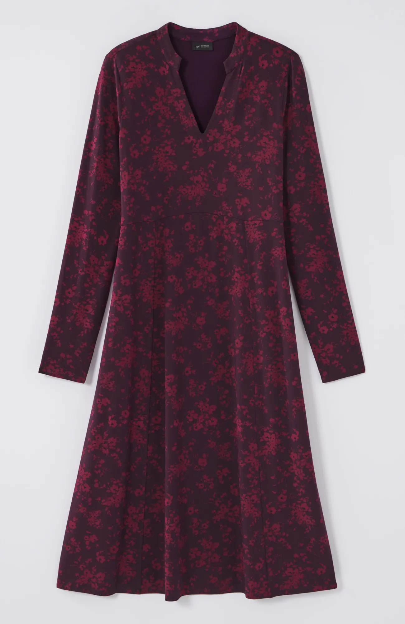 J.Jill Wearever Princess-Seamed V-Neck Dress Black Cherry Scattered Floral Cheap