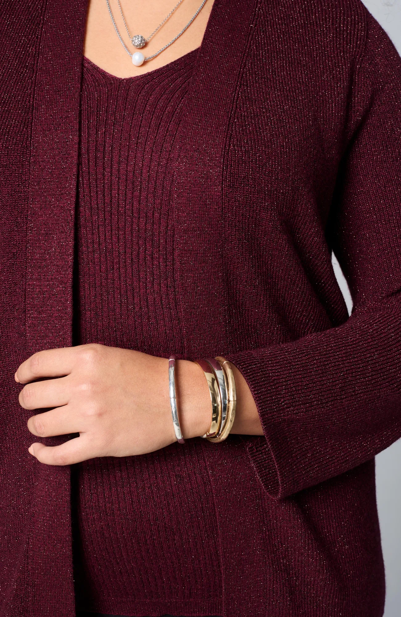 J.Jill Wearever Rib-Textured Sparkle Cardi Bordeaux Multi Cheap