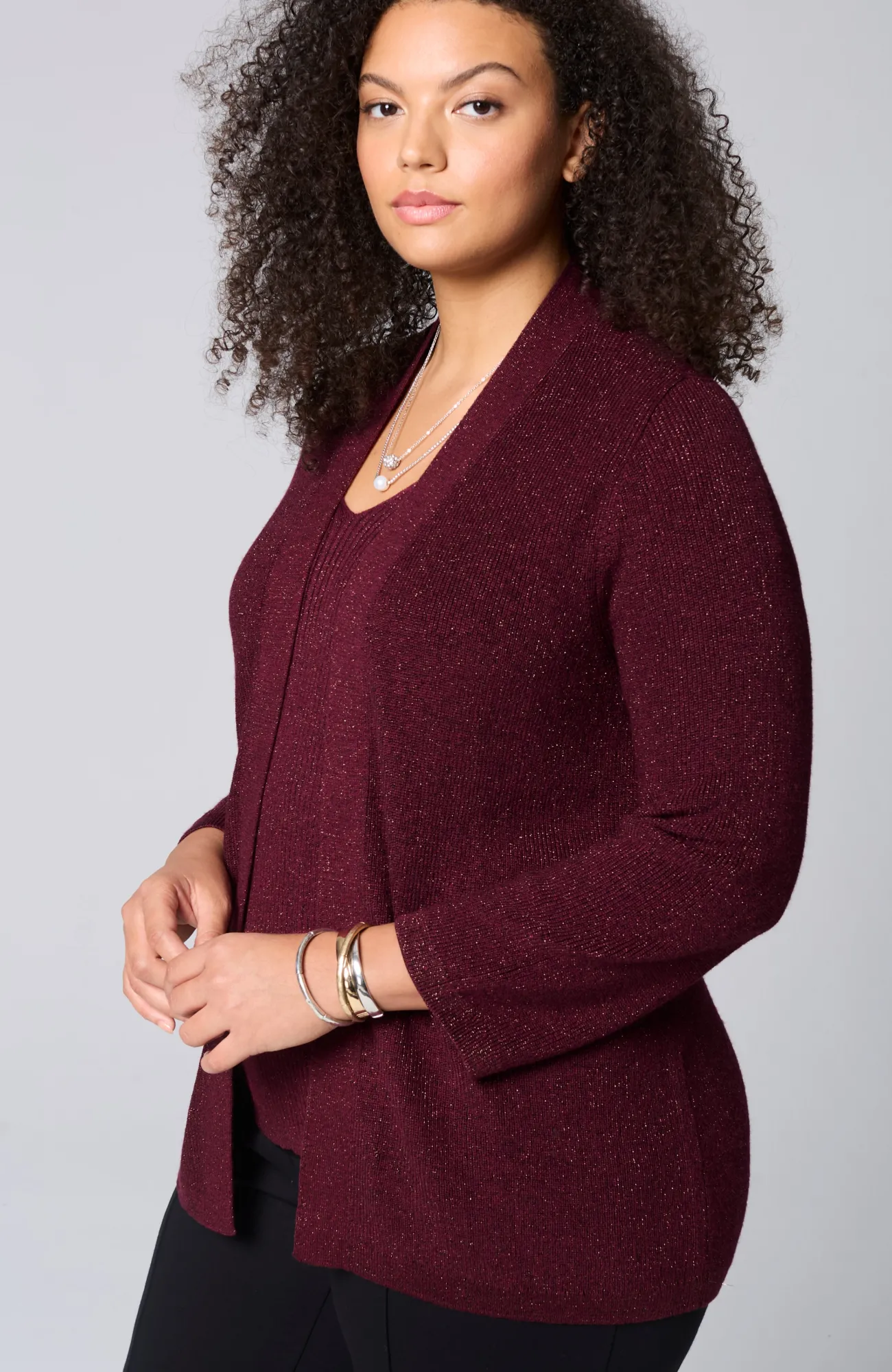 J.Jill Wearever Rib-Textured Sparkle Cardi Bordeaux Multi Cheap