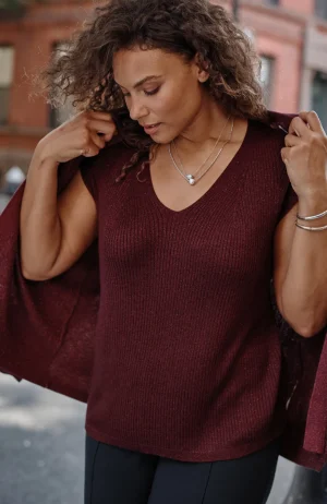 J.Jill Wearever Rib-Textured Sparkle Top Bordeaux Multi New