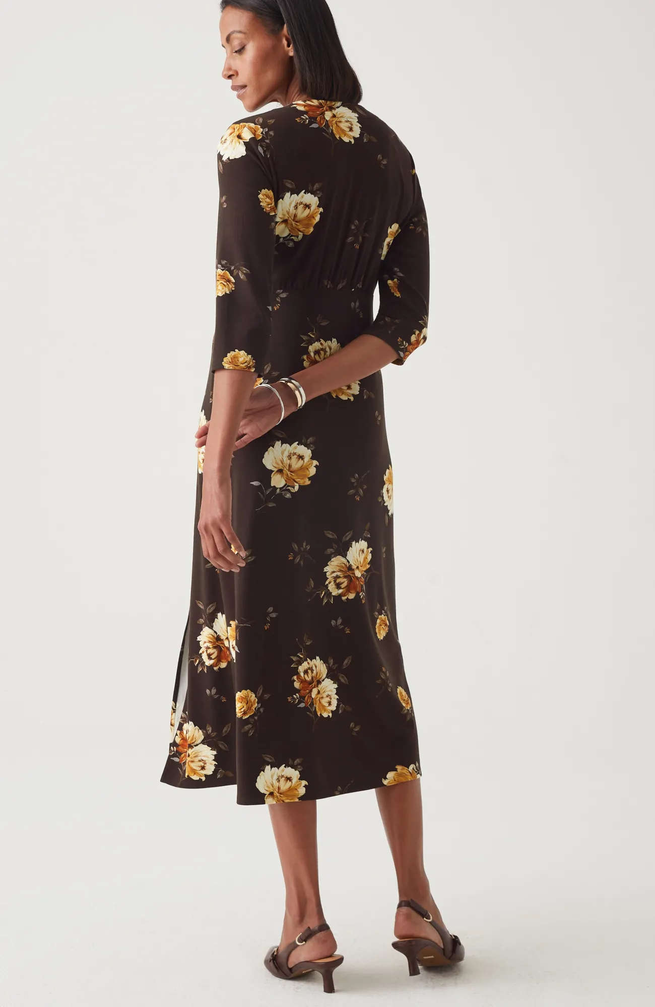 J.Jill Wearever Rural Roses Surplice Dress Espresso Autumnal Roses Cheap