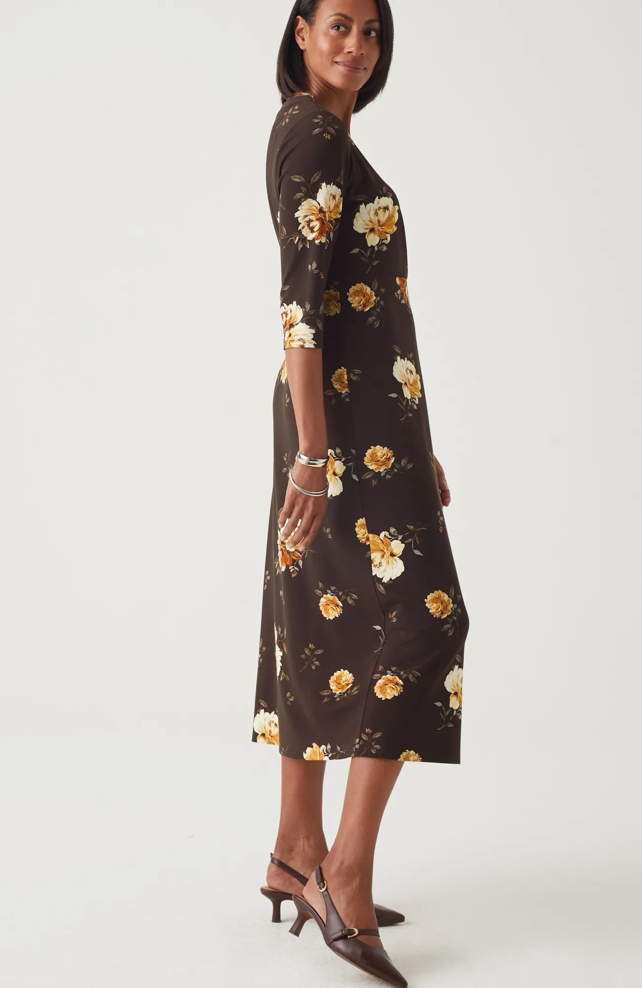 J.Jill Wearever Rural Roses Surplice Dress Espresso Autumnal Roses Cheap
