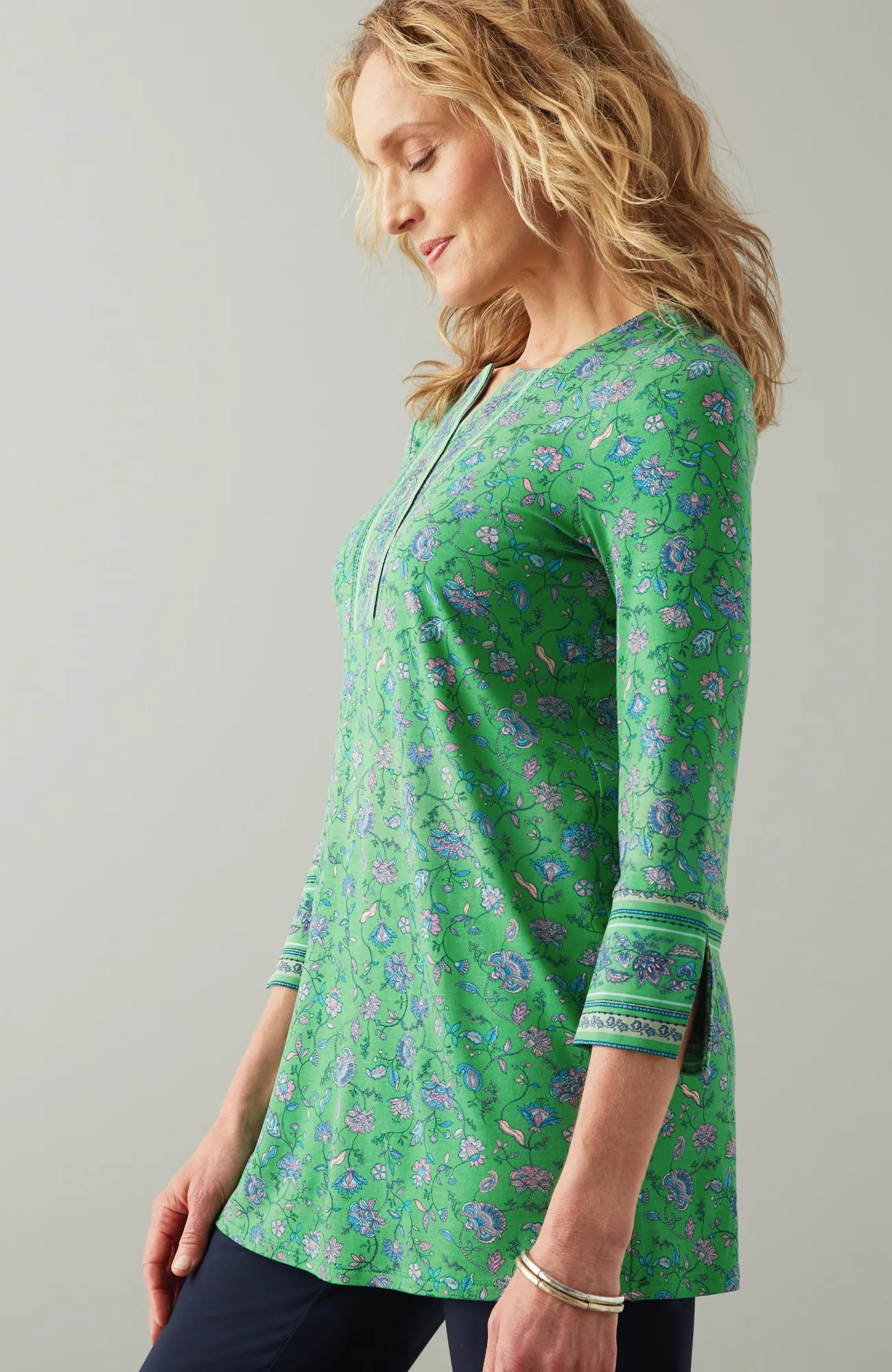 J.Jill Wearever Split-Neck Tunic Leaf Green Climbing Jacobean New