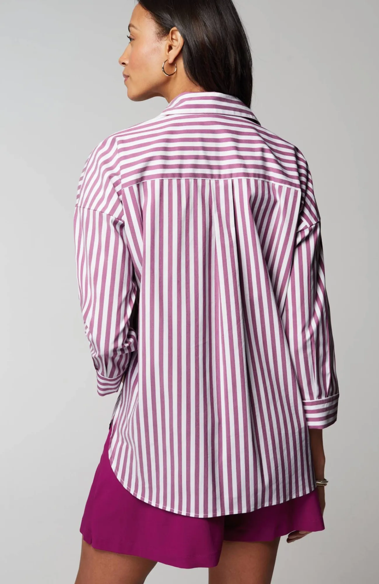 J.Jill Wearever Stepped-Hem Button-Front Shirt Mulberry/white Best Sale