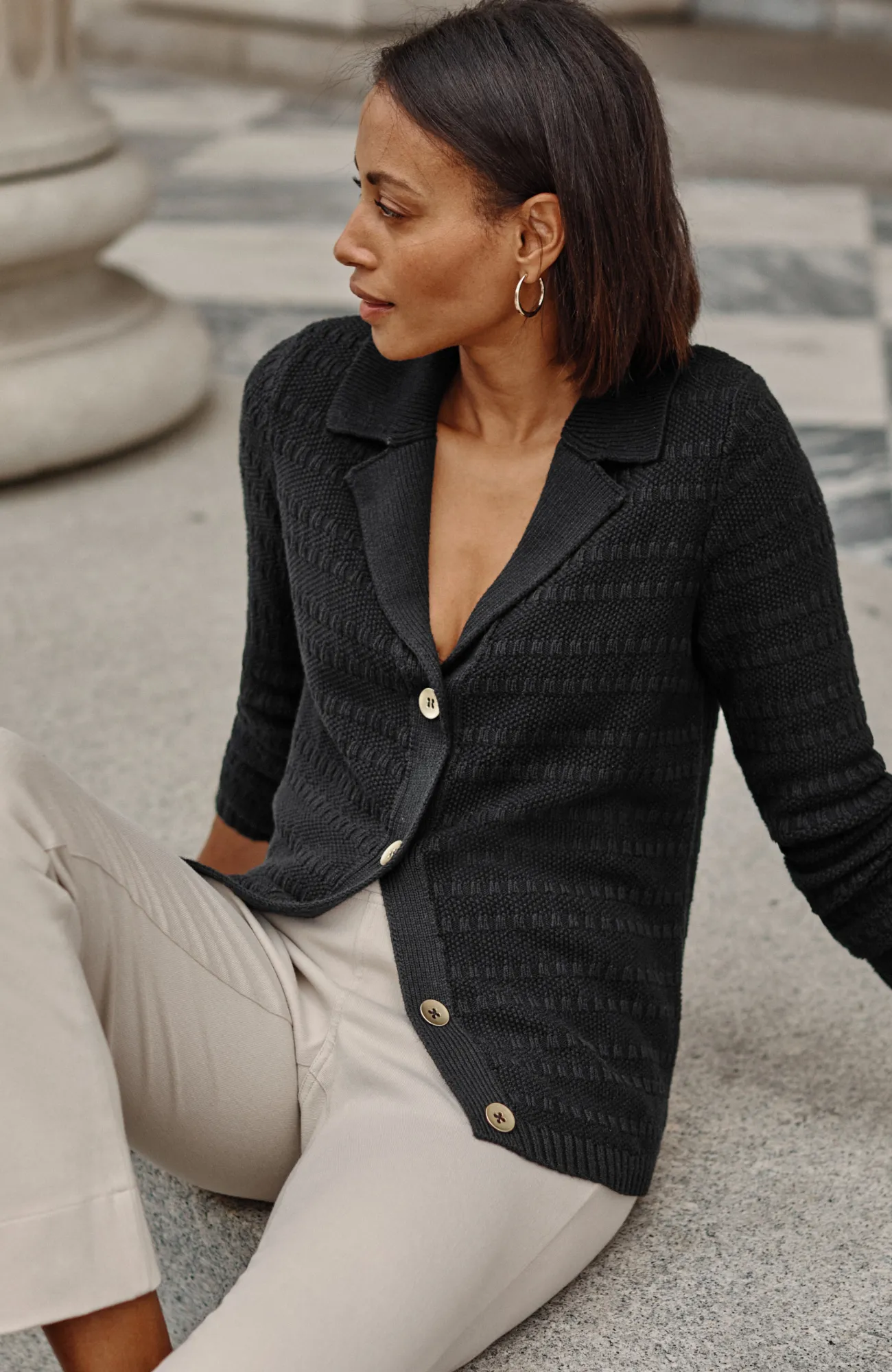 J.Jill Wearever Textured Collared Cardi Shop