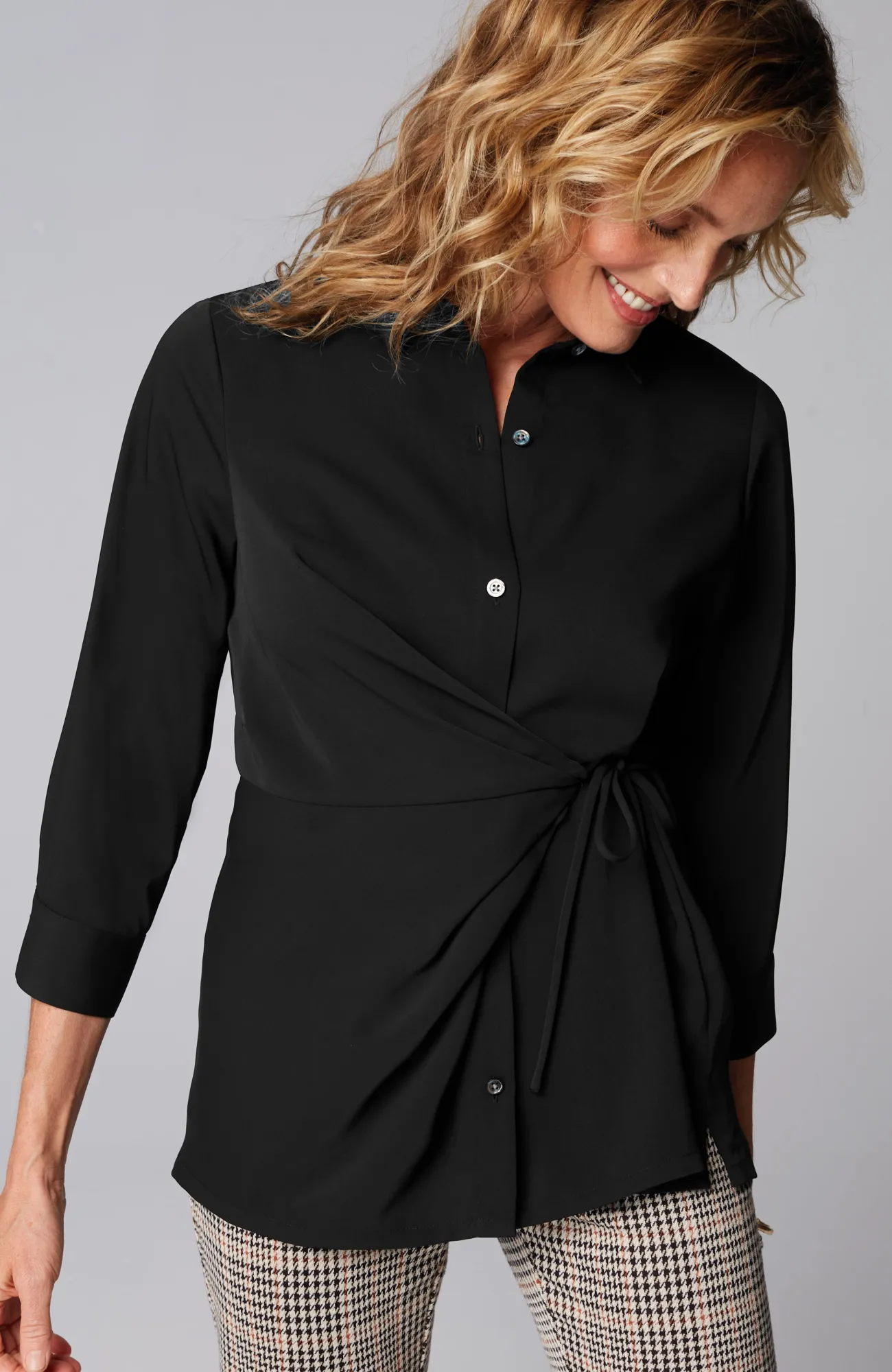 J.Jill Wearever Tie-Front Shirt Black Shop