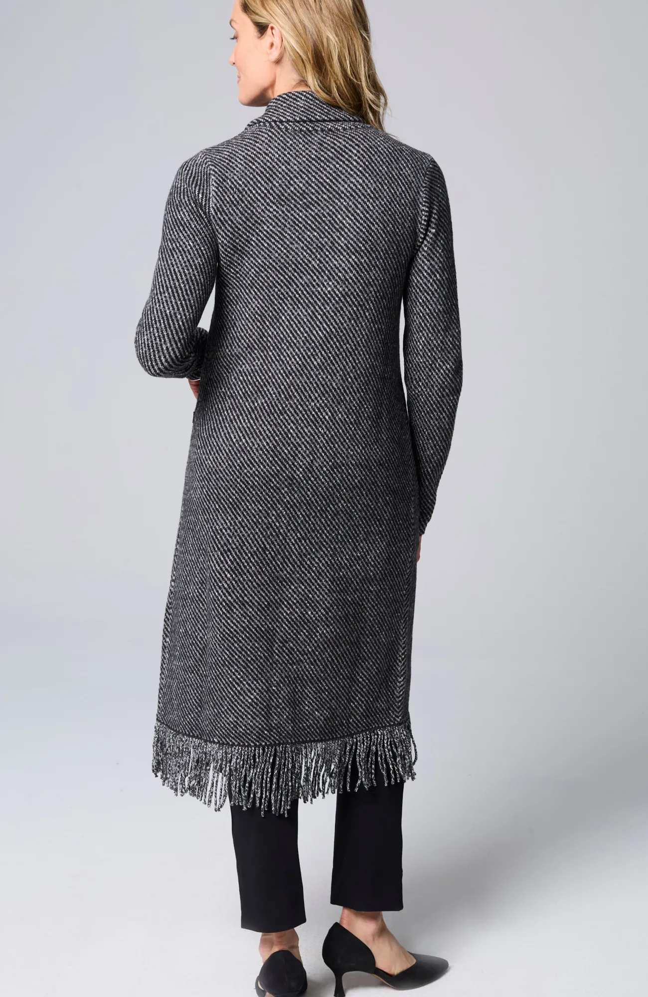 J.Jill Wearever Tweed Fringed Topper Black Multi Shop