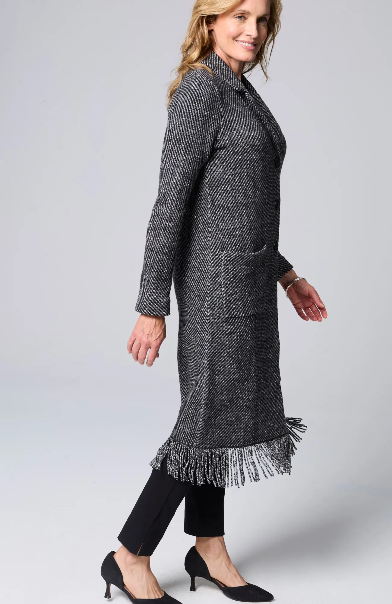 J.Jill Wearever Tweed Fringed Topper Black Multi Shop