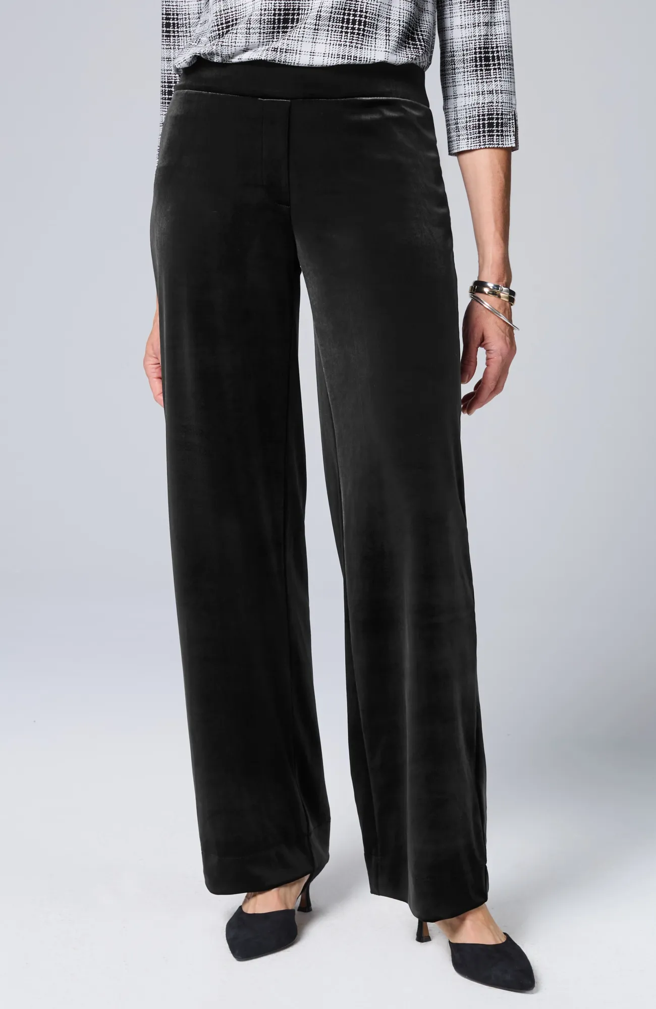 J.Jill Wearever Velvet-Knit Straight-Leg Trousers Black Flash Sale