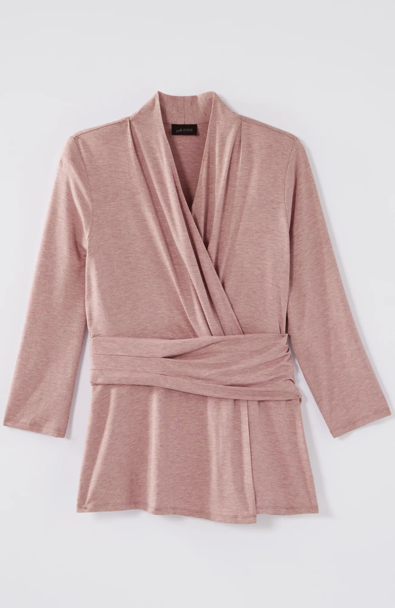 J.Jill Wearever V-Neck Draped-Waist Top Soft Smoky Mauve Heather Fashion