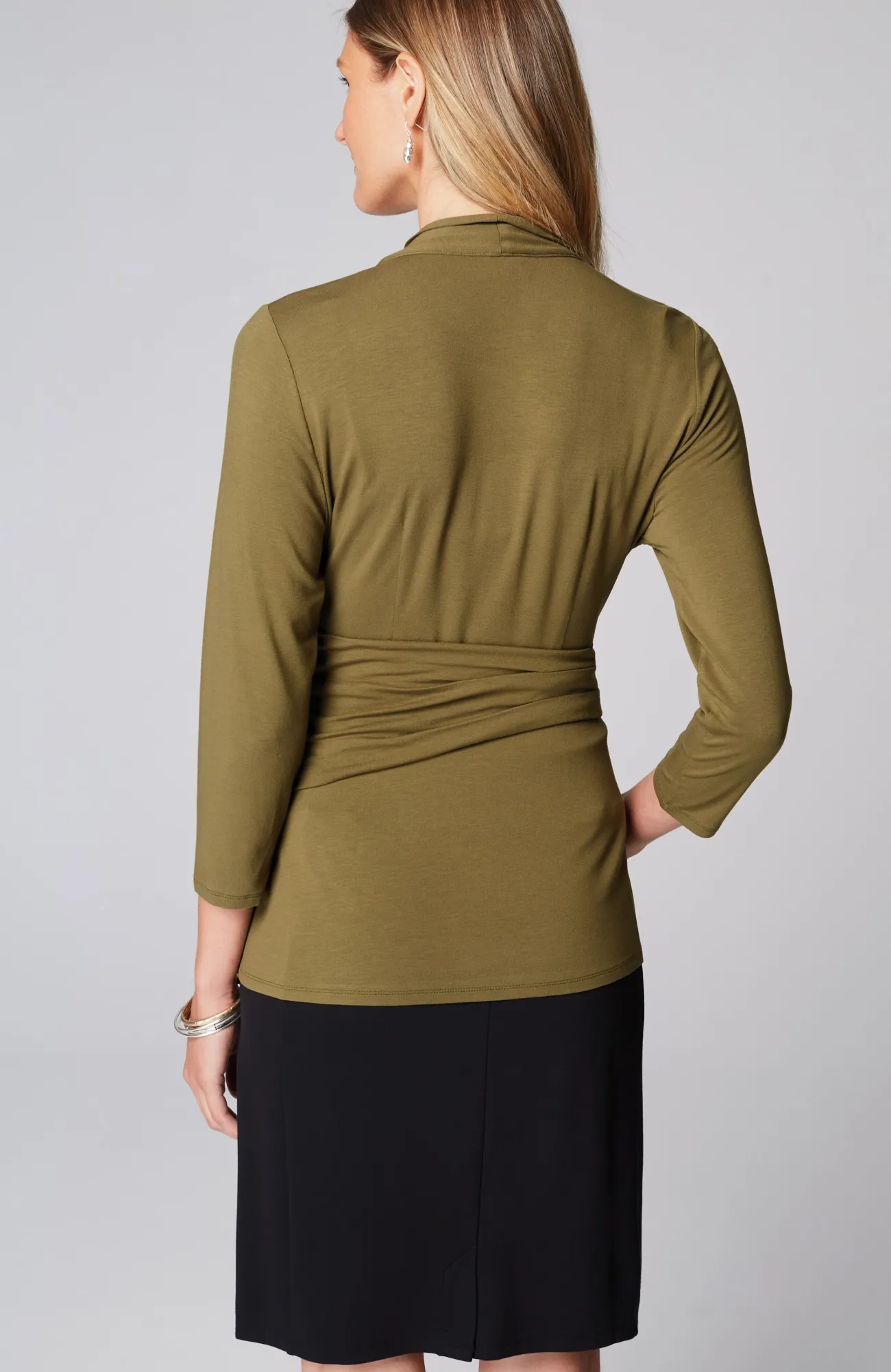 J.Jill Wearever V-Neck Draped-Waist Top Soft Smoky Mauve Heather Fashion