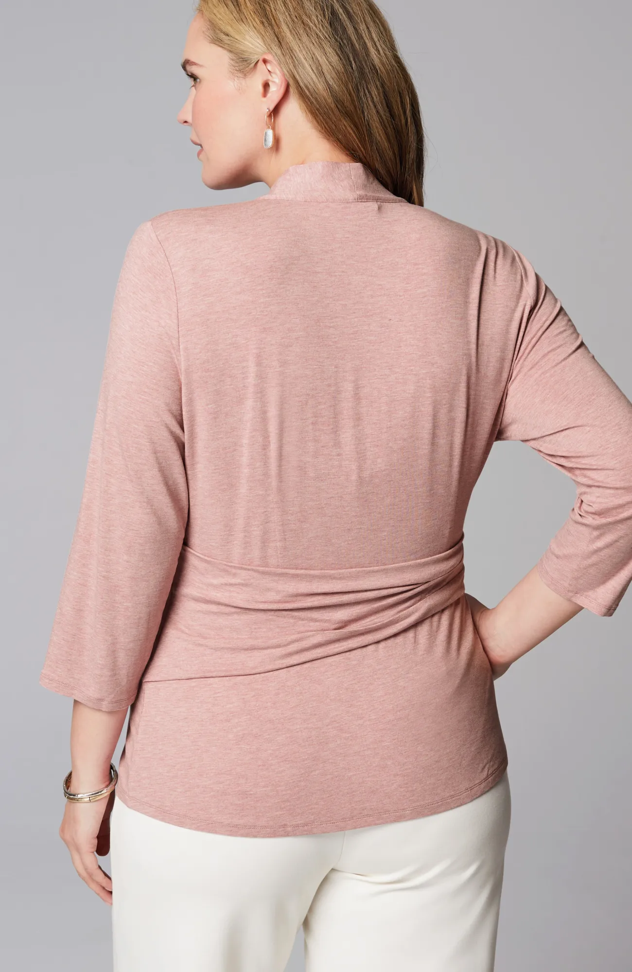 J.Jill Wearever V-Neck Draped-Waist Top Soft Smoky Mauve Heather Fashion