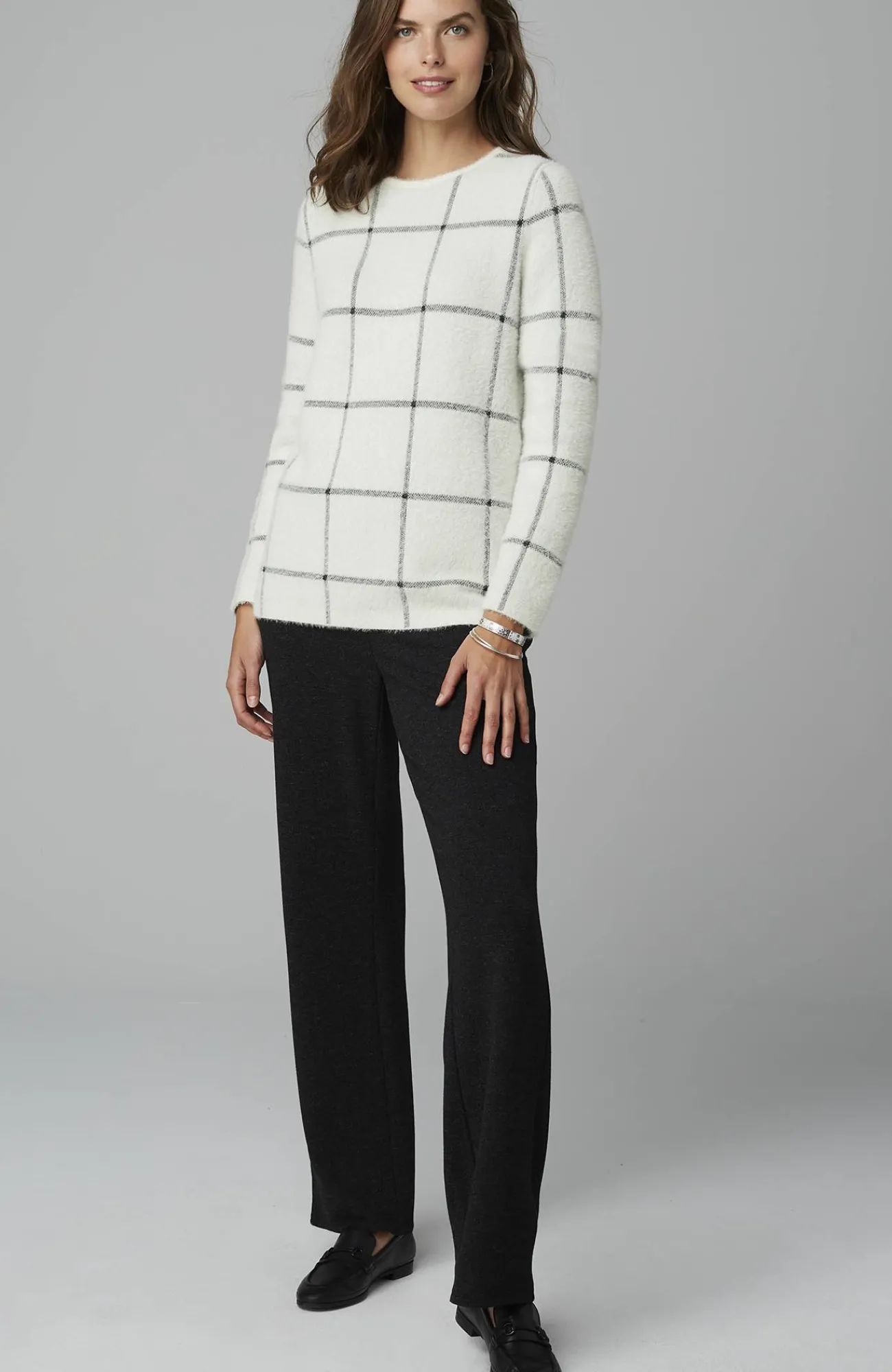 J.Jill Wearever Windowpane Removable-Snood Sweater Cream/black Discount