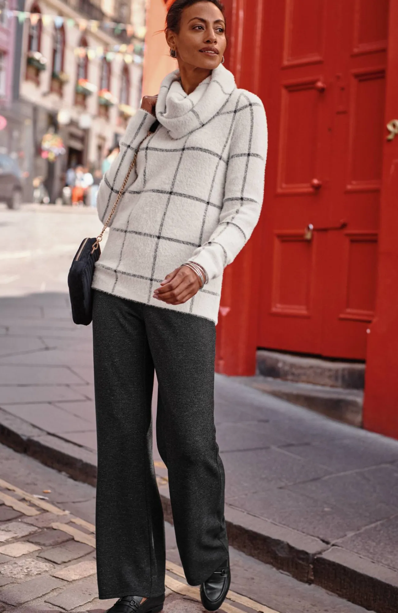 J.Jill Wearever Windowpane Removable-Snood Sweater Cream/black Discount
