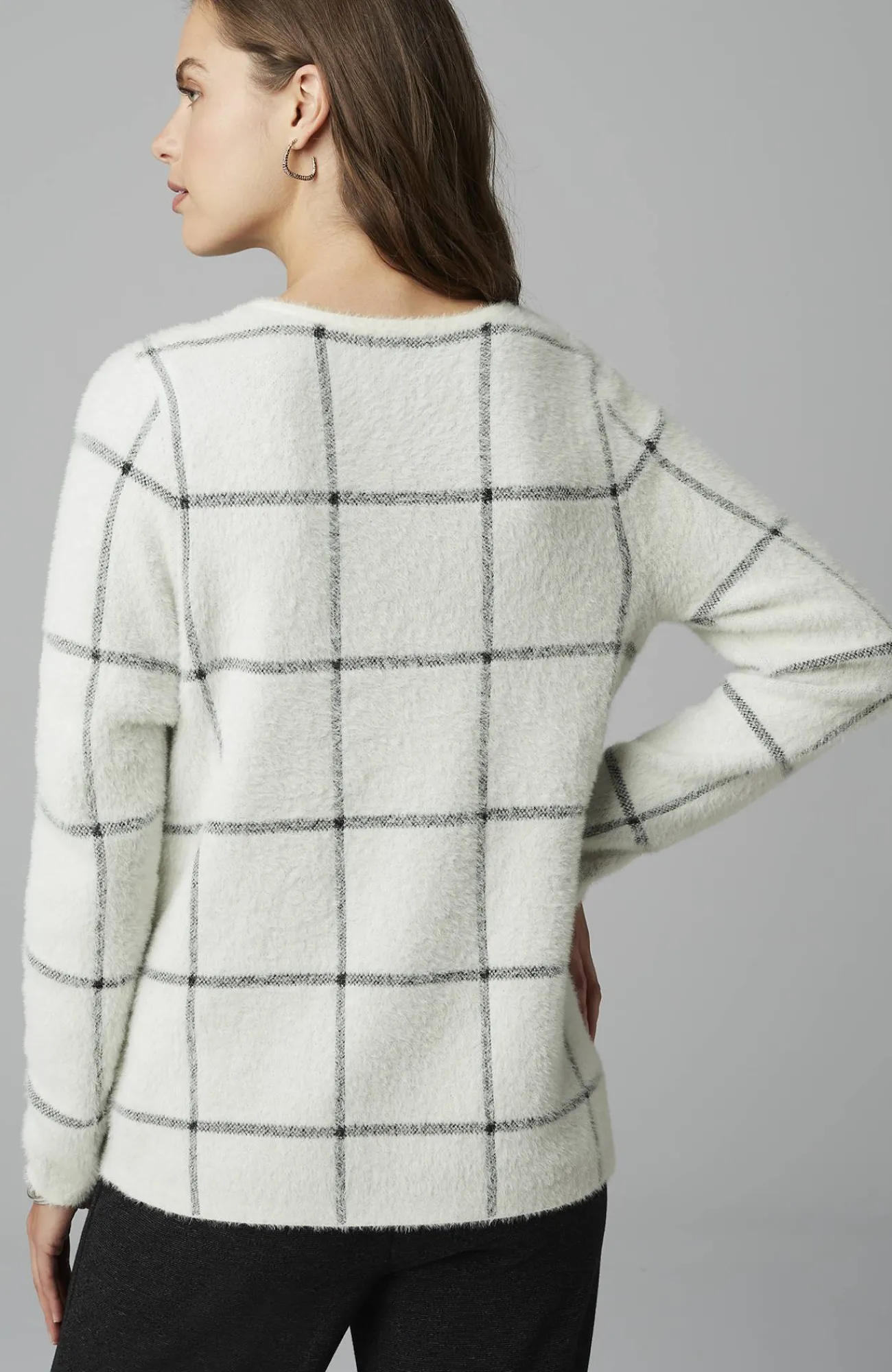 J.Jill Wearever Windowpane Removable-Snood Sweater Cream/black Discount