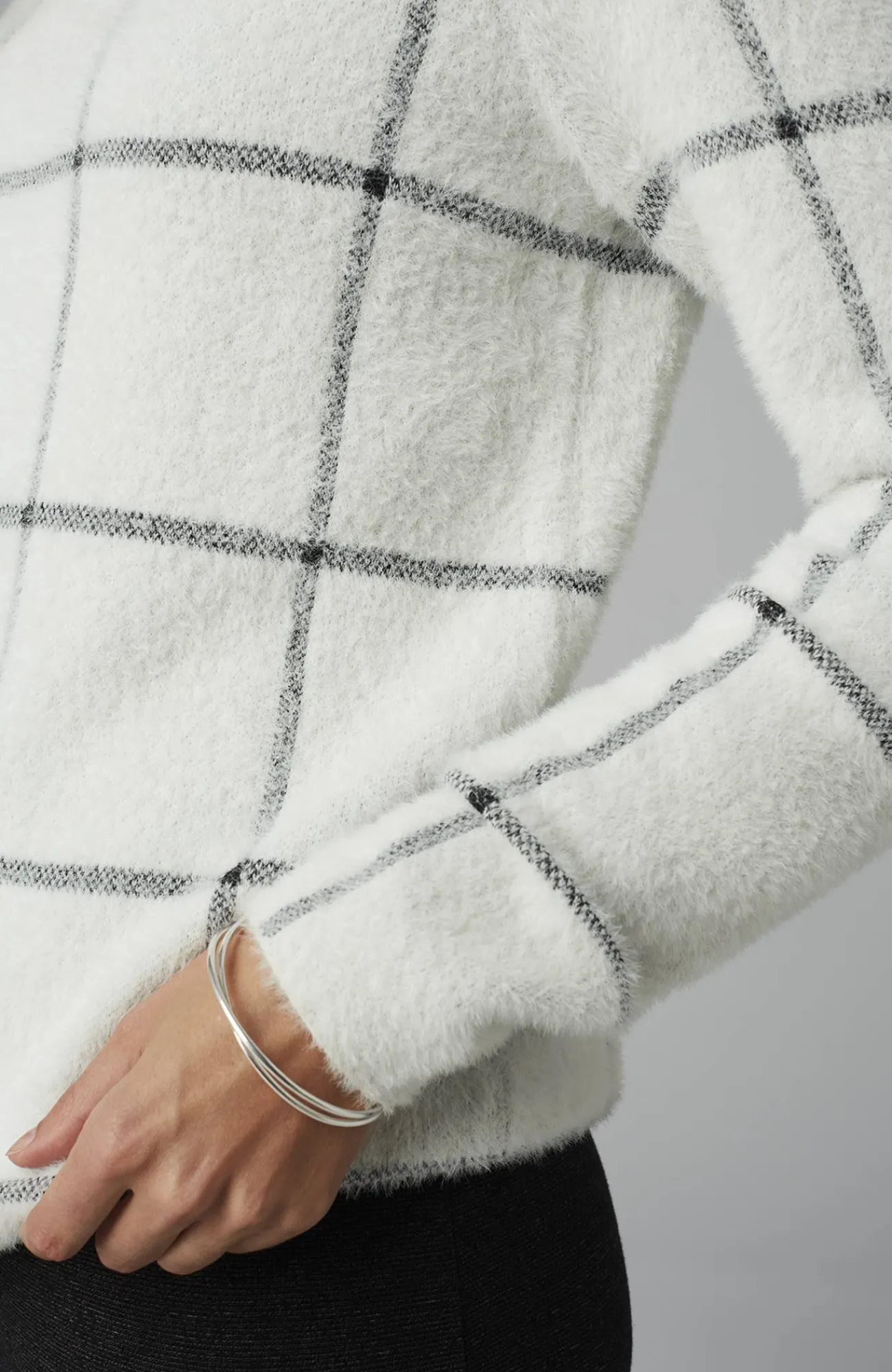 J.Jill Wearever Windowpane Removable-Snood Sweater Cream/black Discount