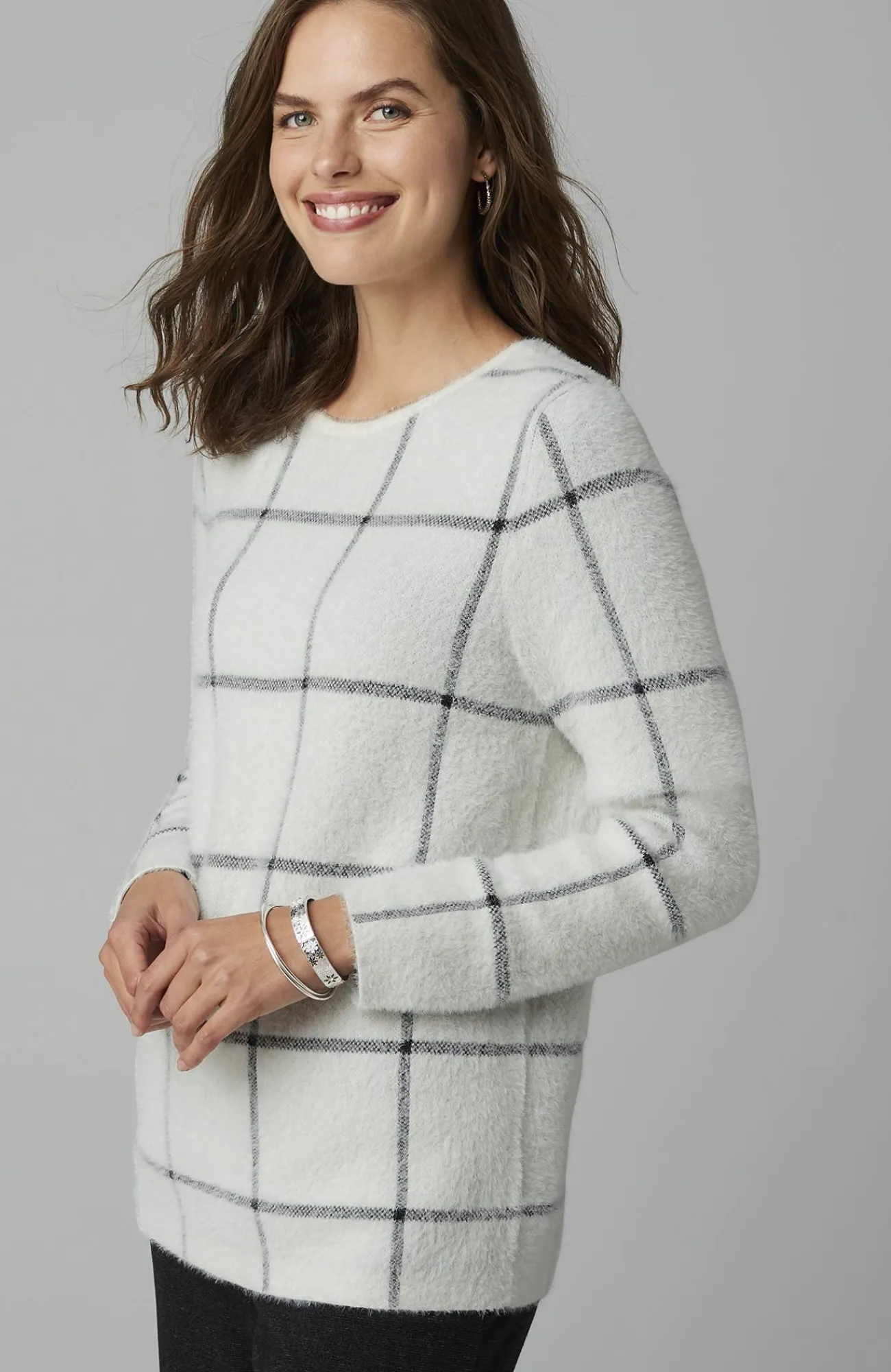 J.Jill Wearever Windowpane Removable-Snood Sweater Cream/black Discount