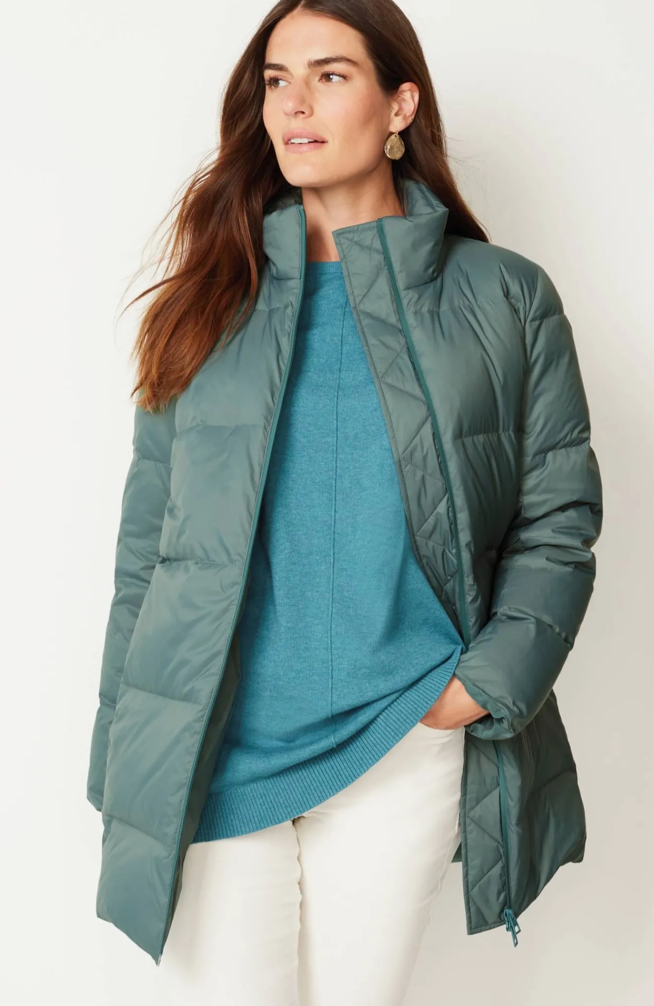 J.Jill Zip-Front Down Puffer Coat Blue Spruce Flash Sale