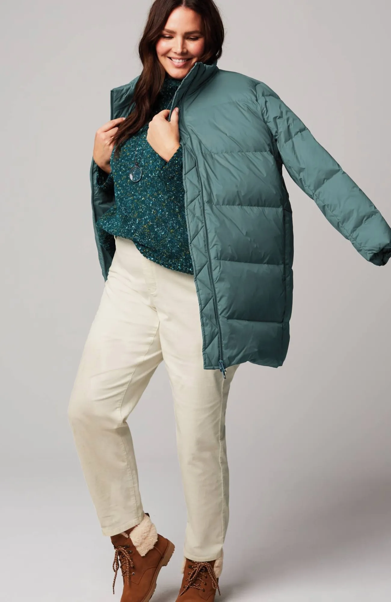 J.Jill Zip-Front Down Puffer Coat Blue Spruce Flash Sale
